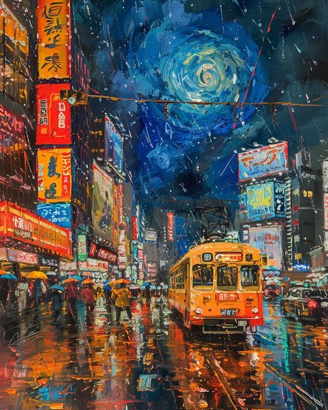 dreaming #Tokyo 🙈 🎀 Tokyo Painting, Tokyo Poster, City Scape Painting, Tokyo Aesthetic, Tokyo Art, Oil Art, Colorful City, City Painting, Cityscape Art