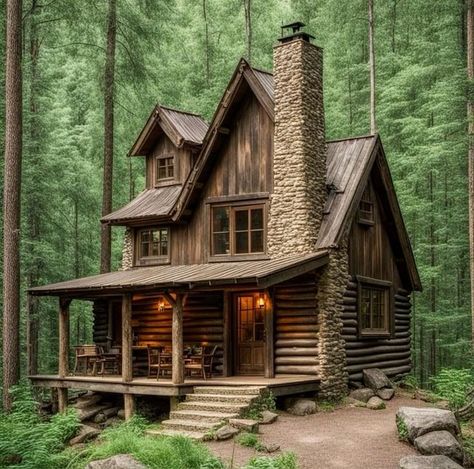 Chair Woodworking Plans, Little Cabin In The Woods, Log Cabin Rustic, Small Log Cabin, Cabin Exterior, Cottage Cabin, Cottage In The Woods, Rustic Home Design, Little Cabin