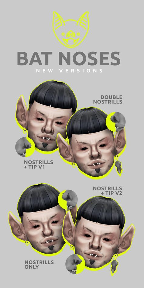 Sims 4 Monster Cc, Bat Nose, Body Presets, Los Sims 4 Mods, Face References, Sims 4 Anime, Play Sims, Sims Ideas, Nose Drawing