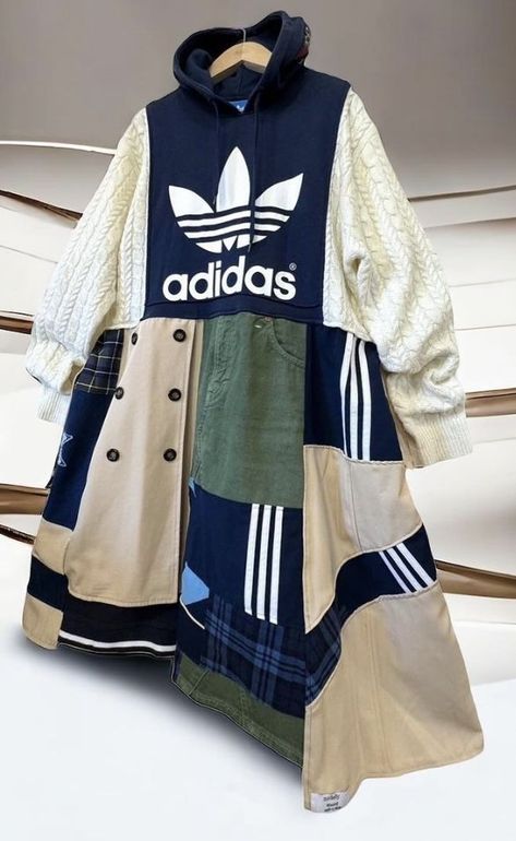 Upcycled Sportswear, Ropa Upcycling, Adidas Dress, Lace Jeans, Patchwork Clothes, Shabby Chic Clothes, Interesting Outfits, Upcycle Clothes Diy, Funky Dresses