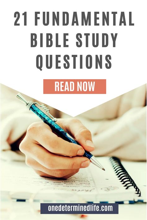 In this post you will learn 21 fundamental Bible study questions to ask. When I was a teenager, I learned how to study the Bible. These camps would give me a hunger to learn more and dig into God’s word on my own. If you are new to Bible study or want to know more about it I encourage you to start with these 20 fundamental Bible study questions. These are general questions you can ask of ANY passage. Click to read 21 fundamental Bible study questions on www.onedeterminedlife.com Bible Study Questions, Business Mom, Bible Studies For Beginners, Study The Bible, Bible Study Plans, Faith Blogs, Understanding The Bible, Bible Study Methods, How To Study