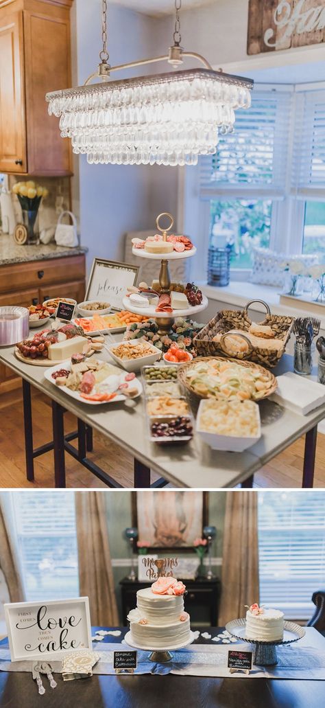 Diy Backyard Bridal Shower Ideas, Home Wedding Reception Decorations, Simple House Wedding Decorations, Wedding Celebration Party Ideas At Home, In Home Wedding Ideas, Tiny Backyard Wedding Reception, Simple Backyard Reception Ideas, Backyard Wedding Menu Ideas, At Home Wedding Reception Decorations