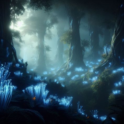 Fantasy Forest Photography, Dark Magical Aesthetic, Fantasy Creatures Aesthetic, Fantasy Glowing Forest, Magic Fairy Forest, Fantasy Forest Concept Art, Light Fantasy Aesthetic, Glow In The Dark Forest, Fantasy Forest Aesthetic