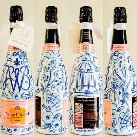 Custom Champagne Bottle, Painted Glass Bottles, Something Blue Bridal, Bridal Luncheon, Champagne Bottles, Bottle Painting, Bottles And Jars, Diy Hacks, Bottle Art