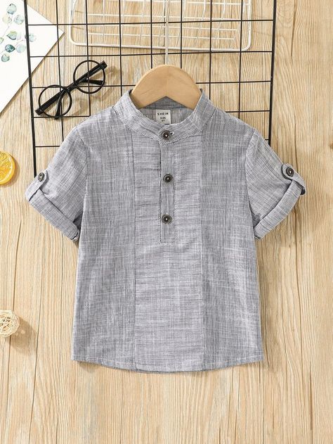 Toddler Boy Dress Clothes, Boys Shirts Style, Half Button Shirt, Boys Shirts Pattern, Kids Wear Boys, Kids Dress Boys, Shein Kids, African Dresses For Kids, Kids Blouse