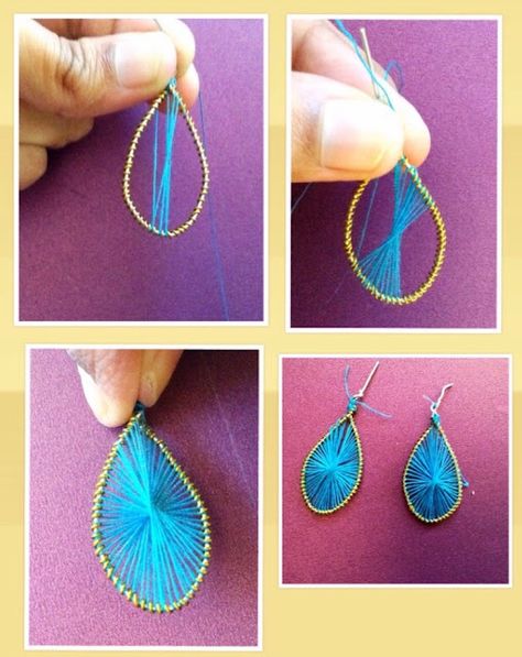 Diy Thread Earrings, Threaded Earrings, String Earrings, Homemade Earrings, Crocheted Jewelry, Basic Jewelry, Art Earrings, Thread Earrings, Earrings Diy