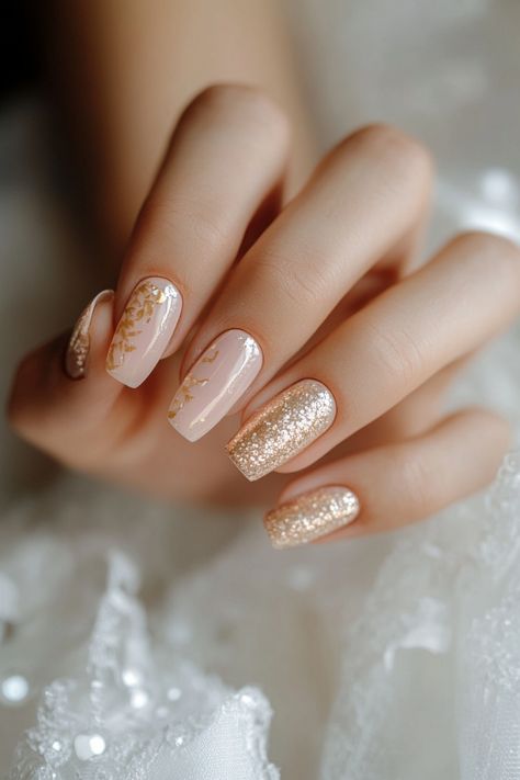 Create a fairytale wedding look with these 60+ pink wedding nails. Perfect for adding a touch of magic to your big day, these nails range from soft pinks to vibrant shades. Click to see all the fairytale designs! #FairytaleWedding #PinkNails #WeddingDay Blush And Gold Nails, Pink Gold Nails, Blue Wedding Nails, Wedding Nail Ideas, Pink Wedding Nails, Pale Pink Nails, Soft Pink Nails, Glam Bride, Gold Nail Designs