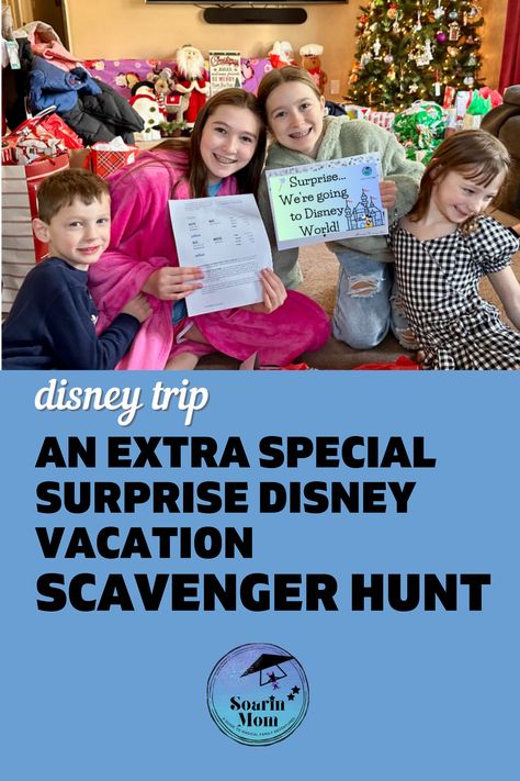 Disney Reveal Scavenger Hunt, Disney Scavenger Hunt, Vacation Scavenger Hunt, Disney Bands, Disney Reveal, Going To Disney, Scavenger Hunt Clues, Christmas Scavenger Hunt, Christmas Surprise