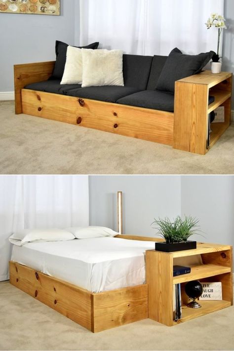 The design is simple and functional that solves one of the biggest issues without asking for too much money. Diy Couch Bed, Asking For Too Much, How To Make Sofa, Diy Sofa Bed, Diy Space Saving, Trending Furniture, Yogurt Dessert, Floating Bed, Folding Bed