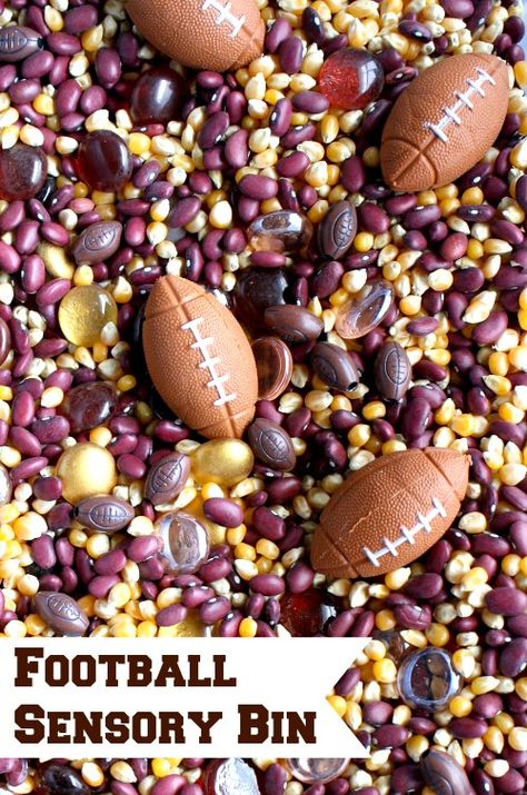 Football Sensory Play for Kids---Fun play idea for game day or little sports lovers inspired by Little Granny Quarterback by Bill Martin Jr Sensory Jars, Intervention Activities, Babysitting Ideas, Preschool Sensory, Sensory Tubs, Sensory Exploration, Calming Techniques, Sensory Ideas, Football Theme