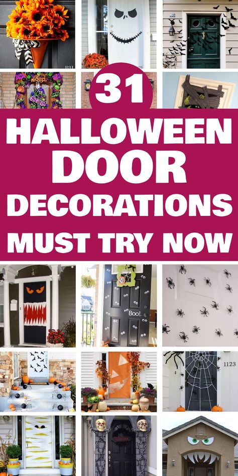 31 Halloween door decoration ideas featuring spooky, fun, and creative designs. Office Door Halloween Decorations, Halloween Apartment Decor Front Doors, Apartment Door Halloween Decor, Halloween Door Decorating Ideas, Door Decorations For Halloween, Halloween Door Contest Ideas, Halloween Door Decorations Contest, Front Door Halloween Decorations, Door Halloween Decor