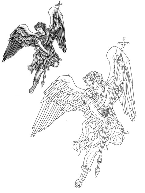 Archangel Michael Drawing, Roman Angel Tattoo, Tattoo Stencil For Men, Guardian Angel Tattoo For Men, Arch Angel Michael Tattoo, Raphael Tattoo, Angel Tattoo Stencils, Realism Practice, Saint Michael Tattoo