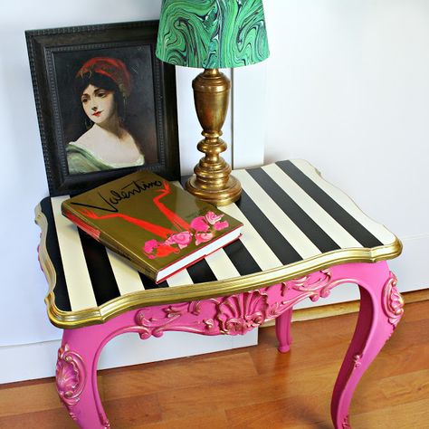 Maximalist Wall Shelves, Coffee Table Paint Ideas Colorful, Table Painting Ideas Diy, Diy Painted Table, Mark Montano, Table Painting, Whimsical Furniture, Thrift Store Crafts, Old Chair