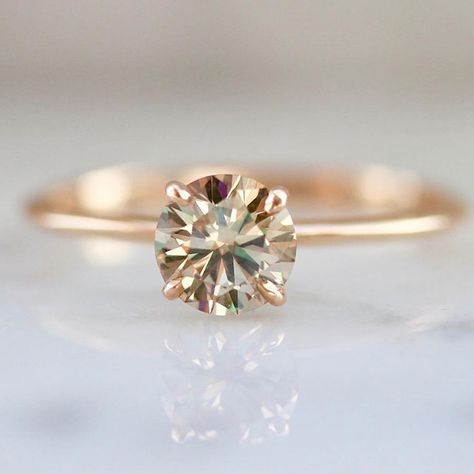 Champagne Engagement Rings, Champagne Moissanite, Pretty Wedding Rings, Solitaire Wedding Ring, Champagne Diamond Rings, Gorgeous Rings, Wedding Rings Solitaire, Honey Brown, Champagne Diamond