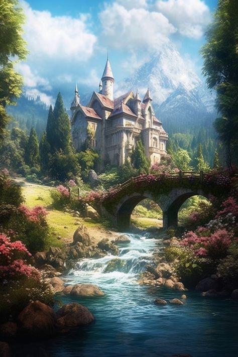 Fantasy Land Painting, Fantasy Estate, Candlekeep Mysteries, Environments Art, Dnd Backgrounds, Castle Art, Lake Art, Beauty Art Drawings, Fantasy City