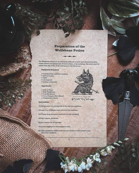 Wolfsbane Potion Recipe - The Wizarding Trunk Harry Potter Potions Recipes, Wolfsbane Potion, Potion Recipes, Monster Book, Potions Recipes, Harry Potter Potions, It's The Great Pumpkin, Monster Book Of Monsters, Magic Spell Book