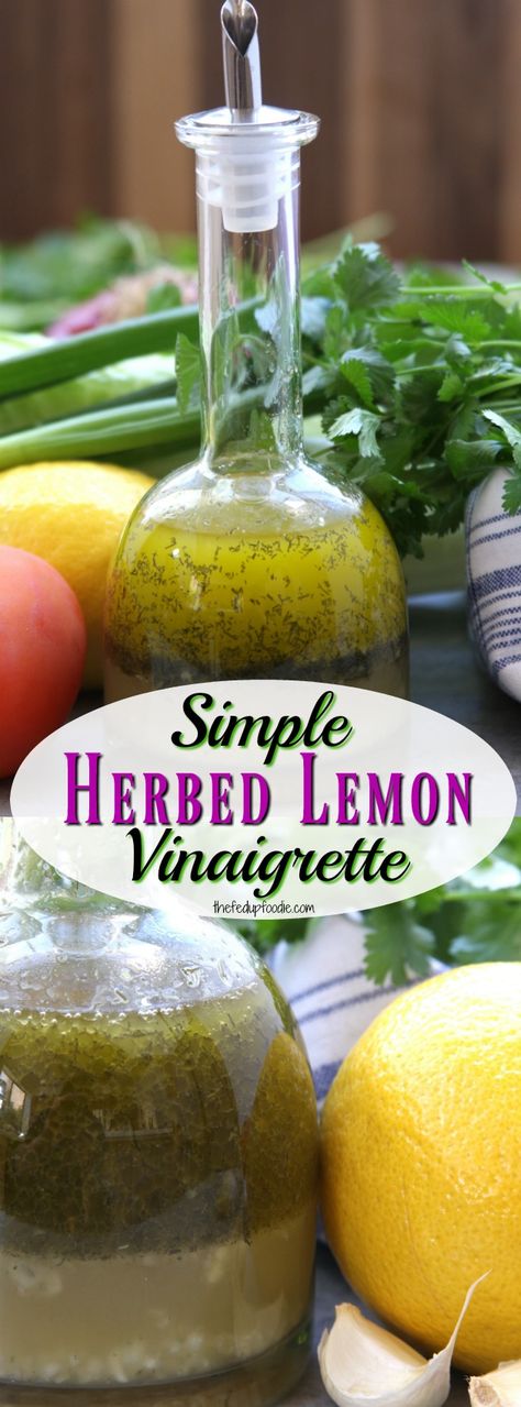 Simple Herbed Lemon Vinaigrette recipe is my favorite go to salad dressing for quick weeknight dinners. So refreshing and only takes 5 mins to make. Toss it with your favorite lettuce, protein, veggies and a little avocado. So good it is the only salad dressing you will need. #healthysaladdressing #easysaladdressing #bestsaladdressing #oliveoilsaladdressing #glutenfree https://www.thefedupfoodie.com Lemon Vinaigrette Recipe, Olive Oil Salad Dressing, Best Salad Dressing, Protein Veggies, Different Salads, Mediterranean Meals, Easy Salad Dressing, Vinaigrette Recipe, Salad Dressing Recipes Homemade