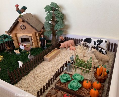 Farm Toy Table, Farm Diorama Ideas For Kids, Toy Farm, Baby Play Activities, Montessori Toddler Activities, Farm Activities, Farm Projects, Science Projects For Kids, Toy House