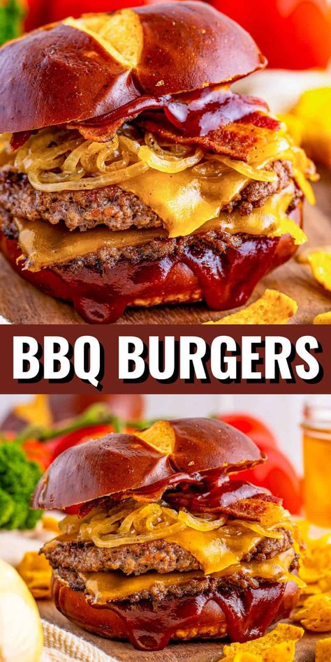 Crockpot Bbq Burgers Recipes, Bacon Bbq Burgers, Bacon Cheeseburger Slider Bake, Bbq Bacon Cheeseburger Sliders, Bbq Burger Recipes, Barbecue Bacon Cheeseburger Meatloaf, Smothered Potatoes, Italian Sausage Sandwich, Tasty Burger