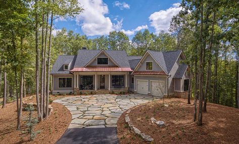 The Nantahala Plan – The Mountain and Lake Collection - Meritus Signature HomesMeritus Signature Homes Flagstone Driveway Ideas, Flagstone Driveway, Entry Landscaping, Cabin Landscape, Backyard Upgrades, Mountain And Lake, Upstate South Carolina, Beautiful Landscaping, Stone Driveway