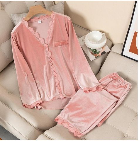 Silky Pyjamas, Velvet Pajamas, Casual Pajamas, Winter Sleepwear, Pijamas Women, Pajama Suit, Home Clothes, Homewear Fashion, Home Wear