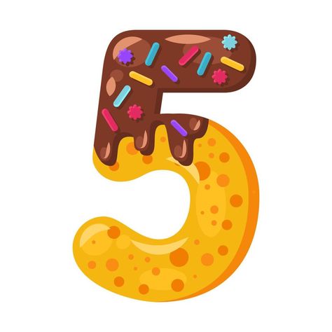 Donut cartoon five number vector illustration. Biscuit font style. Glazed bold symbol with icing. Tempting flat design typography. Cookies, waffle, chocolate math sign. Pastry, bakery isolated clipart Waffle Chocolate, Donut Cartoon, Math Signs, Number Vector, Black And White Art Drawing, Donut Party, Kindergarten Math Worksheets, Numbers Font, Color Vector