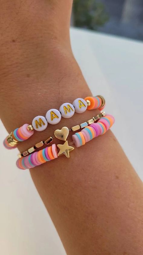 Mama Bracelet, Jewelry Clay, Bracelets Ideas, Bracelets Diy, Accessories Ideas, Bracelet Ideas, Beaded Bracelets Diy, Jewelry Inspo, Bracelet Gold