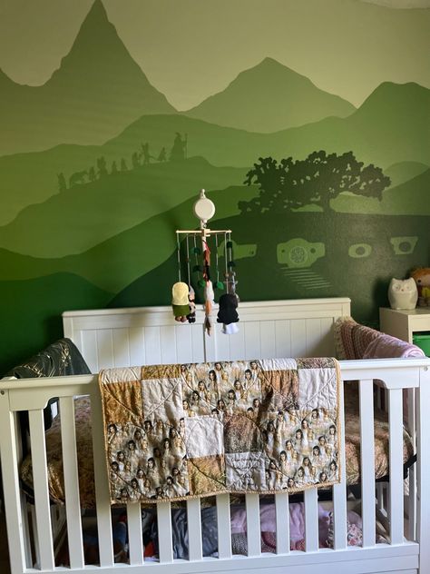 Hobbit Wall Mural, Lord Of The Rings Nursery Mural, The Hobbit Nursery Theme, Nerd Nursery Ideas, The Shire Mural, Lotr Nursery Ideas, Shire Nursery Theme, Lotr Wall Mural, Hobbit Nursery Lord Of The Rings