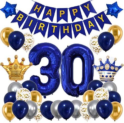 30th Birthday Decorations for Men Women,Blue 30th Birthday Party Decorations with Happy Birthday Banner, Number Balloons,Star Foil,Confetii and Latex Balloons : Amazon.co.uk: Home & Kitchen Happy Birthday 30 Men, Happy 30th Birthday Men, 18th Birthday Decorations For Boys, 30th Birthday Decorations For Men, Blue 18th Birthday, 18th Birthday Party Decorations, 21 Birthday Party Decorations, 30th Birthday Men, 30th Birthday Party Decorations