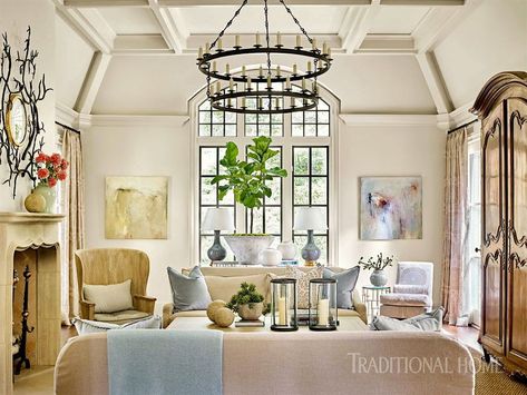 Monochromatic Interior, Traditional Home Magazine, Suzanne Kasler, Tv Wand, Monochromatic Color Scheme, Gorgeous Interiors, Kiawah Island, Curved Staircase, Atlanta Homes