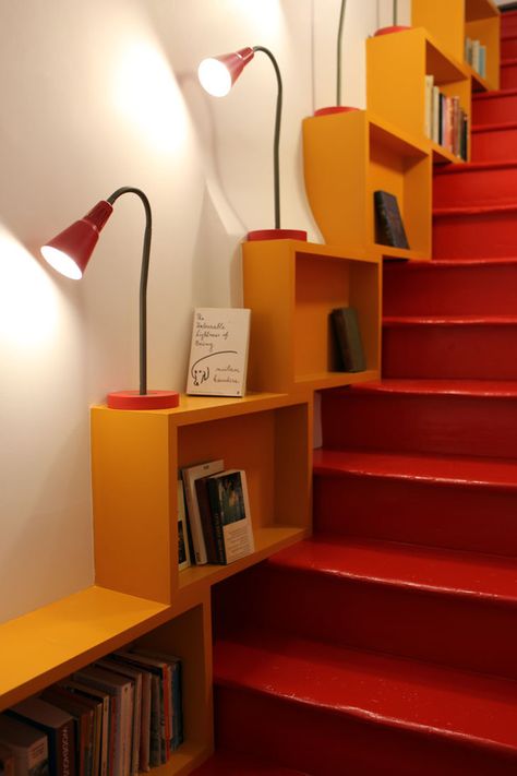 Bookcase Stairs, Staircase Bookshelf, Stairway Storage, Clifton Bristol, Stair Shelves, Staircase Storage, Bristol England, London Apartment, Interior Stairs