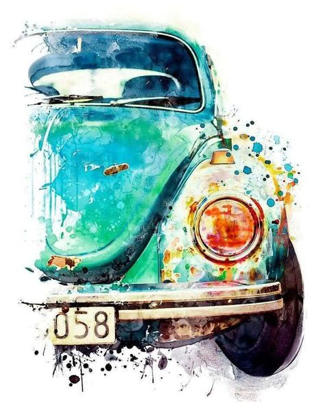 Vw Beetle Aesthetic, Beetle Cross Stitch, Car Oil Painting, Canvas Painting Bedroom, Vw Art, Frida Art, Car Oil, Painting Bedroom, Decoration Painting