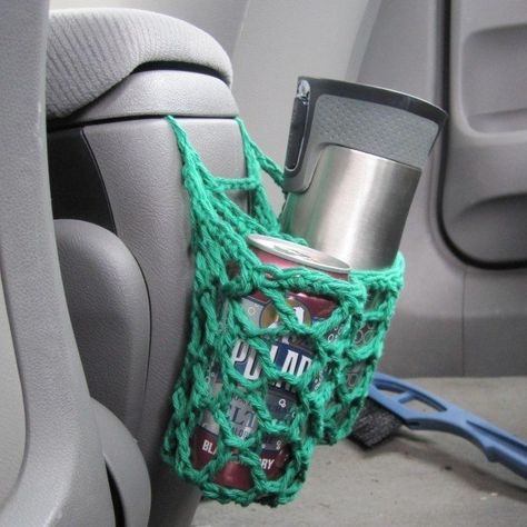 Crochet Car Accessories Pattern Free, Cup Holder Crochet, Crochet Cup Holder, Crochet Cars, Car Crochet, Crochet Organizer, Cars Accessories, Crochet Car, Car Hangers