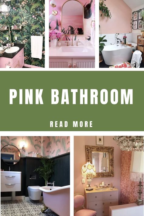 Pink Bathroom Pink Painted Bathroom, Floating Bathroom Shelves, Modern Pink Bathroom, Bathroom Valance, Pink Bathrooms, Top Decor Ideas, Pink Tub, Framed Floral Prints, Pink Bathroom Decor