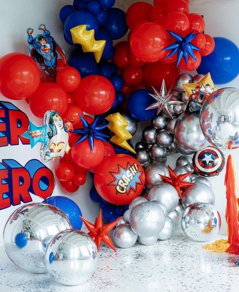 Marvel Birthday Decorations, Super Hero Balloon Decor, Marvel Balloons, Generic Superhero, Thor Party, Avengers Theme Birthday, Avenger Party, Superhero Balloons, Avengers Birthday Party