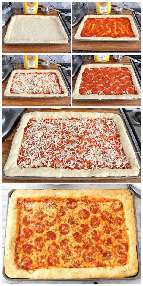 Sheet Pan Pizza, Homemade Pizzas, Easy Homemade Pizza, Pizza Casserole, Pizza Recipes Homemade, Pizza Recipes Dough, Pizza Night, Pan Pizza, Chapati