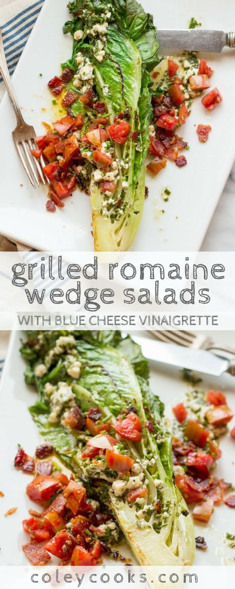 Romaine Wedge Salad, Steakhouse Wedge Salad, Wedge Salads, Wedge Salad Recipe, Blue Cheese Vinaigrette, Wedge Salad Recipes, Grilled Romaine Salad, Grilled Romaine, Wedge Salad