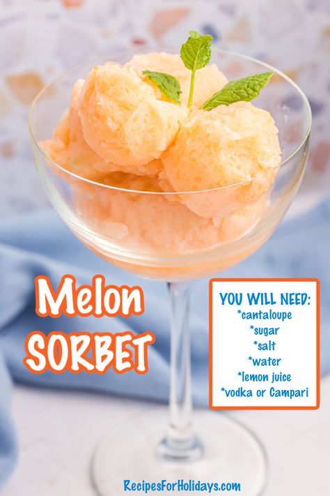 Melon Sorbet Recipe, Melon Sorbet, Melon Recipes, Sorbet Is, Sorbet Recipe, Viral Recipes, Healthy Ice Cream Recipes, Fruit Sorbet, Light Meals