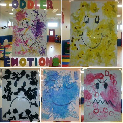 Preschool Emotions theme: toddlers used different art tools to paint and decorate large poster sized emotion faces! We associated each different emotion with a different color...except we went a little silly with silly :) kids had fun and they created these posters during free art! We just let them have at it! Emotions Ideas For Preschool, Emotions Art For Preschool, I Have Feelings Activities For Infants, Emotion Activities For Infants, Emotions Art Activities Preschool, Feelings And Emotions Art For Toddlers, Emotions Crafts For Infants, Emotions Theme Preschool Art, Emotions Activities For Infants