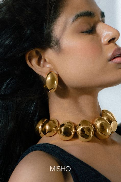 MISHO’s for Ajio Luxe is a capsule collection of timeless jewellery silhouettes with a contemporary reimagining. Look no further for the perfect statement pieces to add to your collection. Ft. here, the Ovo Choker and Ovo Hoops. statement jewellery, statement jewelry, gold jewellery, gold jewelry editorial photography #misho #newcollection #newedit #statementjewellery #statementjewelry #goldjewellery #goldjewelry Jewelry Store Design, Jewelry Editorial, India Jewelry, Stacked Jewelry, Layered Bracelets, Timeless Jewelry, 22k Gold, Jewelry Trends, Statement Jewelry