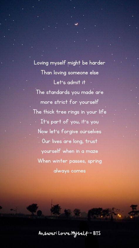 Bts Lyrics Quotes Love Myself, Answer Love Myself Wallpaper, Bts Quotes Aesthetic Lyrics, Answer Love Myself Lyrics, Bts Love Yourself Quotes, Quotes Aesthetic Love Yourself, Love Myself Wallpaper, Love Yourself Bts Quotes, Bts Song Lyrics Quotes Aesthetic