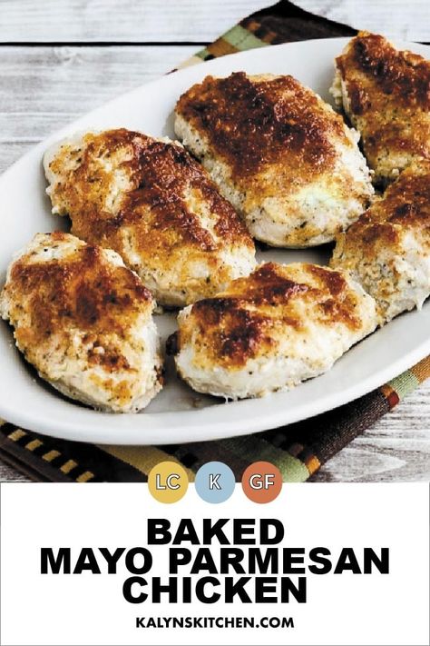 This Baked Mayo Parmesan Chicken is my version of a low-carb baked chicken dish that's been popular all over the internet! And if you like the idea of chicken topped with creamy mayo and delicious Parmesan cheese, I bet this is a chicken dinner you'll make over and over. [found on kalynskitchen.com] #InternetsBestChicken #BestBakedChicken #MayoParmesanChicken Mayo Parmesan Chicken, Chicken Easy, Favorite Recipes Dinner, Parmesan Chicken, Chicken Dish, Low Carb Baking, Low Carb Gluten Free, Chicken Dishes Recipes, Family Dinners