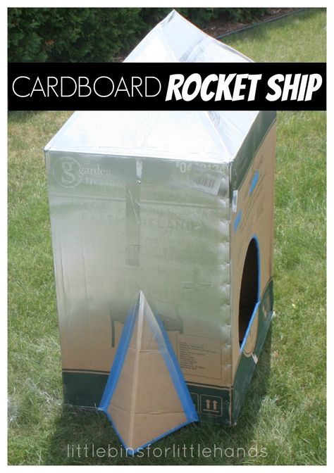 How To Make A Cardboard Box Rocket Ship. DIY rocket ship for kids. Cardboard Box Rocket Ship, Cardboard Box Rocket, Diy Rocket Ship, Ship Diy, Cardboard Rocket, Diy Rocket, Alien Halloween, Space Activities, Theme Classroom