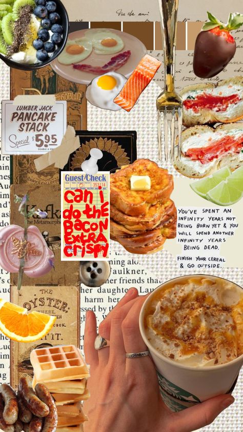 Cloud Snacks, Food Collage Aesthetic, Breakfast Wallpaper, Monthly Recap, Food Collage, Homemade Cookbook, Vintage Photo Editing, Big Breakfast, Food Clipart