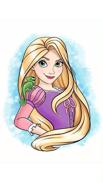 Rapunzel Cartoon Drawing, Rapunzel Drawing Easy, Disney Princesses Drawing, Tangled Rapunzel Drawing, Tangled Illustration, Rapunzel Cartoon, Tangled Drawings, Rapunzel Art, Rapunzel Drawing