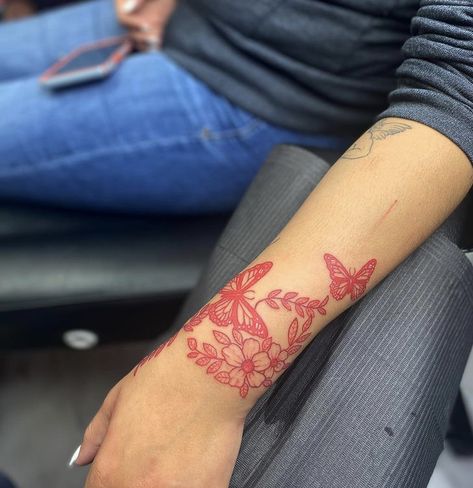 Red Forarm Tattoos For Women, Wrap Around Wrist Tattoos Black Women, Red Tattoos Black Women, Red Wrist Tattoo For Women, Wrap Around Wrist Tattoos For Women, Forarm Tattoos For Women, Red Tattoo On Black Women, Tattoo Birthday, Wrap Around Wrist Tattoos