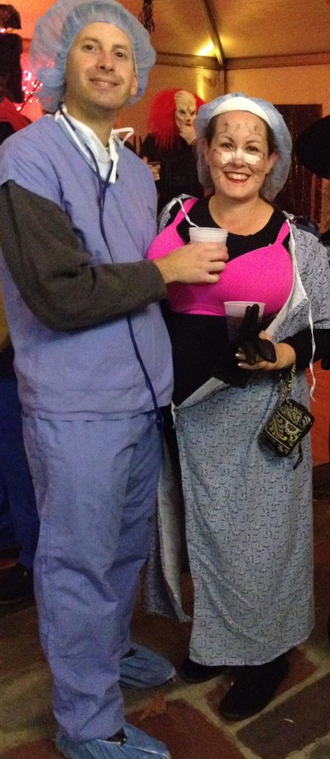 Halloween costume couple plastic surgeon and patient Outfits For Doctors, Surgeon Outfit, Gifts For Tennis Players, Doctor Halloween Costume, Halloween Costume Couple, 2015 Halloween Costumes, Costume Couple, Doctor Costume, Couple Costumes