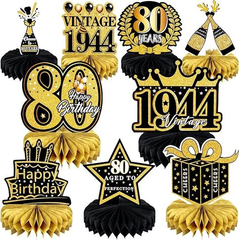 Amazon.com: 9 Pcs 80th Birthday Decoration for Men Women Happy 80th Birthday Honeycomb Centerpieces 80th Birthday Table Party Decorations Black and Gold Cheers to 80 Years Decor 1944 Birthday Party Favors : Home & Kitchen 40th Birthday Table Decorations, Birthday Decoration For Men, 50th Birthday Table Decorations, 60th Birthday Centerpieces, 75th Birthday Decorations, 40th Birthday Party Favors, 50th Birthday Themes, 50th Birthday Party Favors, 90th Birthday Decorations