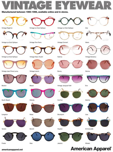 Vintage Sunglasses from the 60s to the 90s Types Of Sunglasses, 90s Sunglasses, Cute Sunglasses, Cute Glasses, Fashion Vocabulary, Trendy Sunglasses, Trending Sunglasses, Cool Sunglasses, Vintage Eyewear