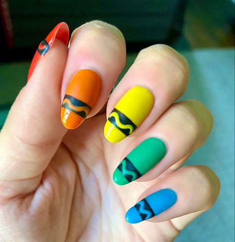 #crayon #crayons #crayonnails #crayola #summer #summernails #summernailart #funnails #colorfulnails #nailart #nails #nailsofinstagram #naildesign #nailstagram #nailideas #nailartdesigns #nailartideas #gelnails #gelpolish Crayola Nails, School Teacher Nails, Painted Press On Nails, Crayola Nails Design, Preschool Nails, Crayon Nail Art, Crayon Nails Designs, Art Teacher Nails, Crayon Nails Acrylic